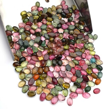 Natural Multi Tourmaline Oval Cabochon Loose Gemstone Lot 38 Pcs 4x6 MM 21 CT