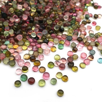 Natural Multi Tourmaline Cabochon Round Cab Smooth Gemstone Lot 64 Pcs 4 mm 20CT