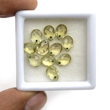 Natural Lemon Quartz Pear Briolette Cut Loose Gemstone Lot 11 Pcs 6*9 MM 11 CT