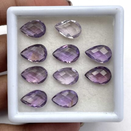 Natural Brazilian Amethyst Pear Checker Cut Loose Stone 10 Pcs 8*12 MM 25.2 CT