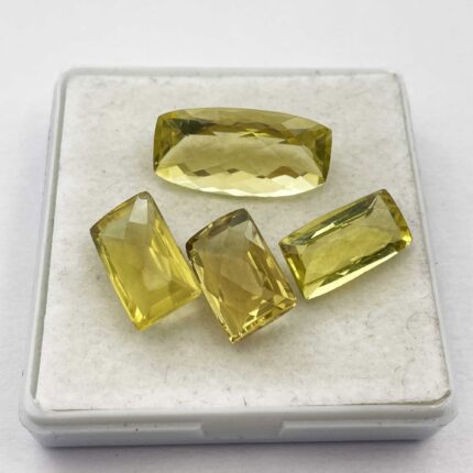 Natural Lemon Quartz Cushion Checker Cut Stone Lot 4 Pcs 9*14-11*22 MM 35 CT