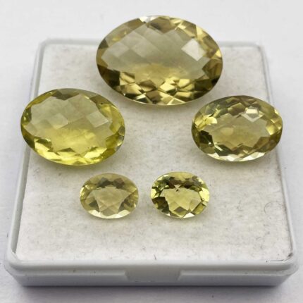 Natural Lemon Quartz Oval Checker Cut Loose Stone Lot 5 Pcs 8*10-17*25 MM 49 CT