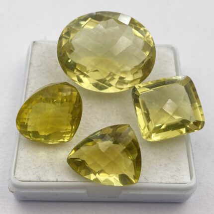 Natural Lemon Quartz Mix Checker Cut Loose Gemstone Lot 4 Pcs 15-24 MM 131 CT