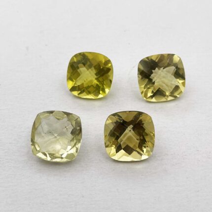Natural Lemon Quartz Cushion Checker Cut Loose Stone Lot 4 Pcs 13 MM 31 CT