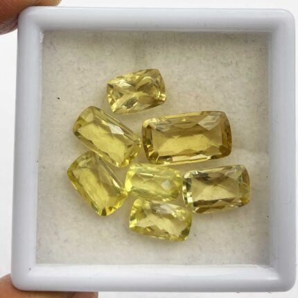Natural Lemon Quartz Cushion Checker Cut Loose Stone Lot 7 Pcs 6*10-9*16 MM 24CT