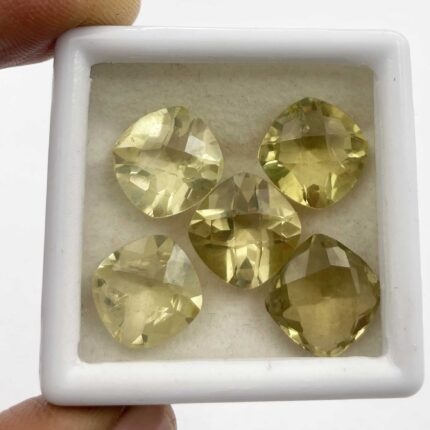 Natural Lemon Quartz Cushion Checker Cut Loose Stone Lot 5Pcs 11.50-12 MM 31.8CT