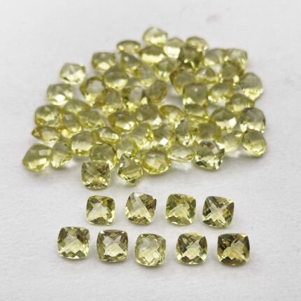 Natural Lemon Quartz Cushion Checker Cut Loose Stone Lot 63 Pcs 6 MM 58 CT