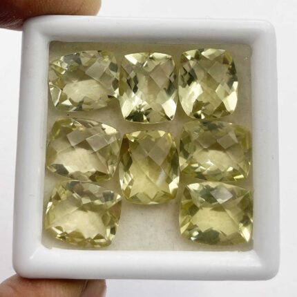 Natural Lemon Quartz Cushion Checker Cut Loose Stone Lot 15 Pcs 10*12 MM 70 CT