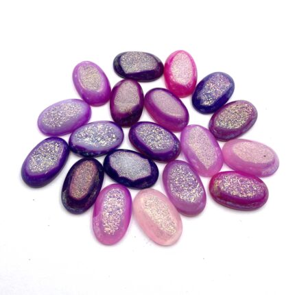 Natural Drusy Quartz Oval Cabochon Multi  Glittery Stone 7 Pcs 14*22 MM 108CT