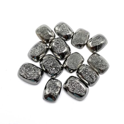 Natural Drusy  Cushion Cabochon Grey  Glittery Stone 13 Pc 13-15*18-20 MM 158 CT
