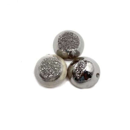 Natural Grey Drusy Quartz Round Cabochon Loose Gemstone Lot 3 Pcs 12 MM 19 CT