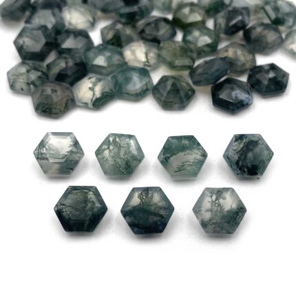Natural Moss Agate Hexagon Cut Loose Gemstone Lot 19 Pcs 9 MM 50 CT
