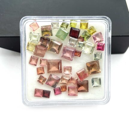 Natural Multi Tourmaline Mix Square Cut Loose Gemstone Lot 40 Pcs 2.5-6 mm 12 CT