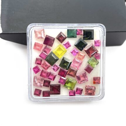 Natural Multi Tourmaline Mix Square Cut Loose Gemstone Lot 26 Pcs 3-7 mm 10 CT