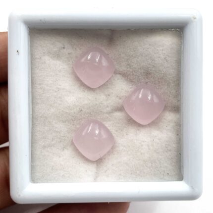 Natural Pink Chalcedony Cushion Cabochon Loose Gemstone 3 Pcs 9.5 MM 12 CT