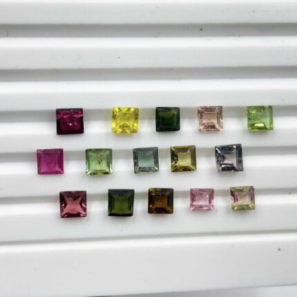 Natural Multi Tourmaline Square Cut Loose Gemstone Lot 17 Pcs 5 MM 10 CT