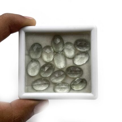 Natural Green Amethyst Oval One Side Cut Loose Stone Lot 14 Pcs 10*14 MM 87 CT
