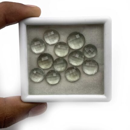 Natural Green Amethyst Round Checker Cut Loose Stone Lot 12 Pcs 10-13 MM 60 CT