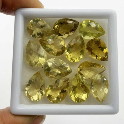 Natural Lemon Quartz Pear Checker Cut Loose Gemstone Lot 10*14 MM 100 CT 21 Pcs
