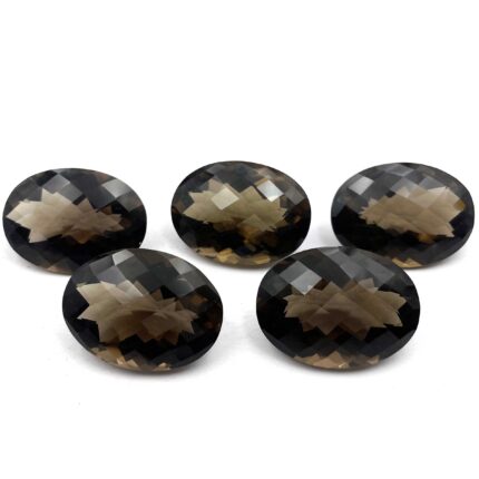 Natural Smoky Oval Checker Cut Loose Stone 20*27-20*28 MM 192 CT 5 Pcs