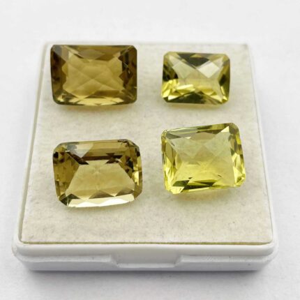 Natural Lemon Quartz Octagon Checker Cut Stone Lot 4 Pcs 9*12-10.5*15 MM 31 CT