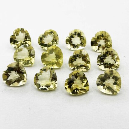 Natural Lemon Quartz Heart Checker Cut Loose Stone Lot 15 Pcs 12 MM 74 CT