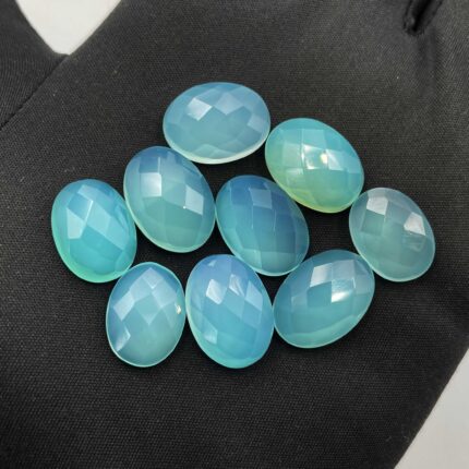 Natural Chalcedony Oval Checker Cut Loose Stone Lot 9 Pcs 12*16-13*18 MM 100 CT
