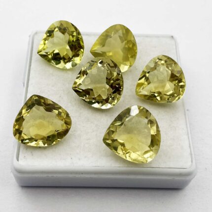 Natural Lemon Quartz Heart Cut Loose Stone Lot 7 Pcs 15 MM 66 CT