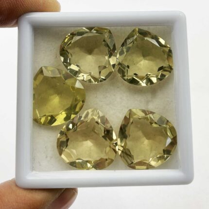 Natural Lemon Quartz Heart Cut Loose Stone Lot 7 Pcs 18 MM 92 CT
