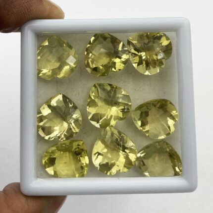 Natural Lemon Quartz Heart Checker Cut Loose Stone Lot 13 Pcs 14 MM 102 CT