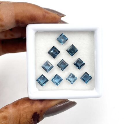 Natural London Blue Topaz Square Cut Loose Gemstone 10 Pcs 5 MM 7.65 CT