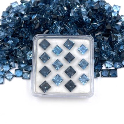 Natural London Blue Topaz Square Cut Loose Gemstone 12 Pcs 5 MM 10 CT