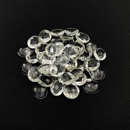 Natural Crystal Quartz Oval Checker Cut Loose Stone Lot 28 Pcs 10*12 MM 100 CT