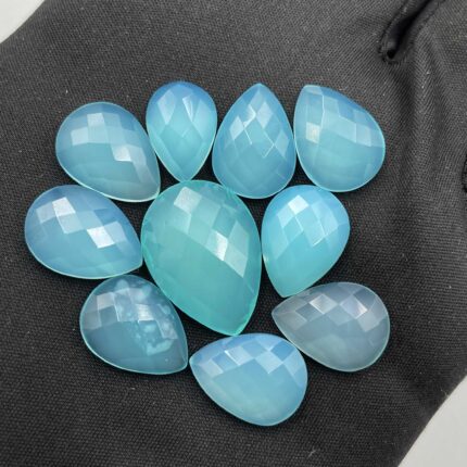 Natural Chalcedony Pear Checker Cut Gemstone Lot 10 Pcs 10*14-16*22 MM 70 CT