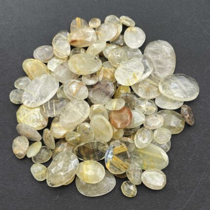Natural Golden Rutile Quartz Fancy Rose Cut Gemstone Lot 14 Pcs 5-22 MM 100 CT