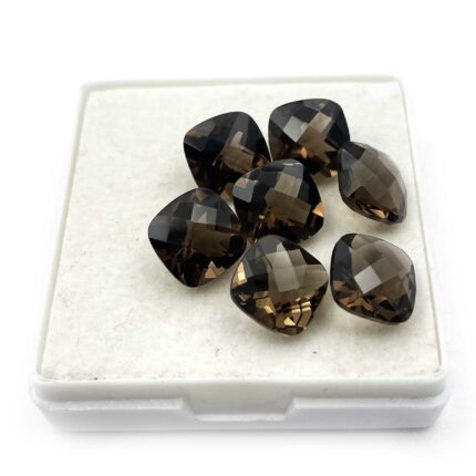 Natural Smoky Cushion Checker Cut Loose Gemstone Lot 9 MM 19 CT 7 Pcs