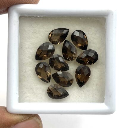 Natural Smoky Pear Checker Cut Loose Gemstone Lot 6*9 MM 11 CT 10 Pcs