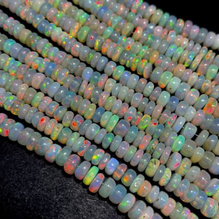 Natural Ethiopian Opal Multi Fire Gemstone Rondelle Beads 4-6 mm 56 CT 17 Inch