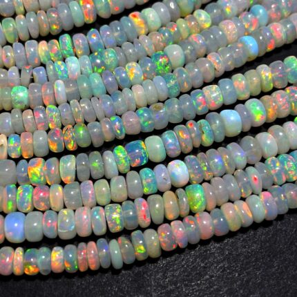 Natural Ethiopian Opal Multi Fire Gemstone Rondelle Beads 3-6 mm 52 CT 17 Inch