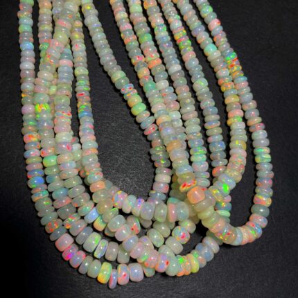 Natural Ethiopian Opal Multi Fire Gemstone Rondelle Beads 3-6.5 mm 52 CT 17 Inch