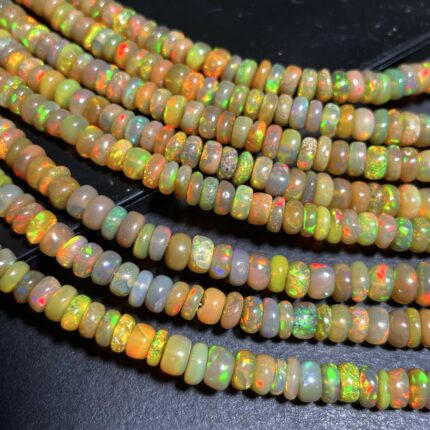 Natural Ethiopian Opal Multi Fire Gemstone Rondelle Yellow Beads 61 CT 17 Inch
