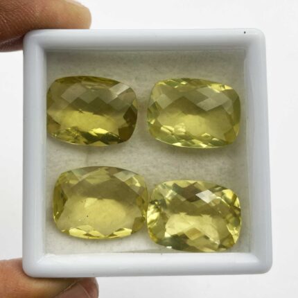 Natural Lemon Quartz Cushion Checker Cut Loose Gemstone Lot 3 Pcs 15*20 MM 50 CT