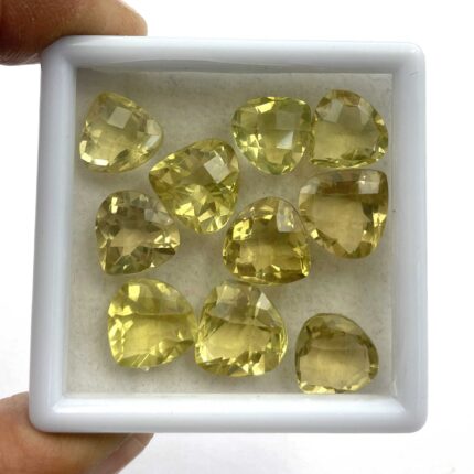 Natural Lemon Quartz Heart Checker Cut Loose Gemstone Lot 13 Pcs 11-12 MM 75 CT
