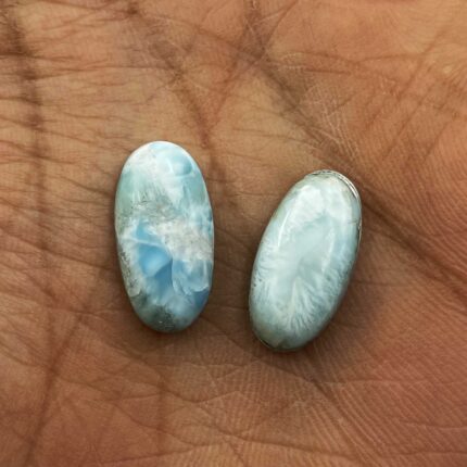 Natural Larimar Oval Cabochon Loose Gemstone Lot 2 Pcs 9*18 MM 13.95 CT