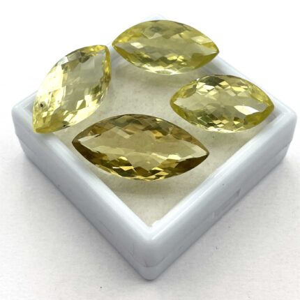 Natural Lemon Quartz Marquise Checker Cut Stone Lot 4 Pcs 13*24-14*30 MM 82 CT