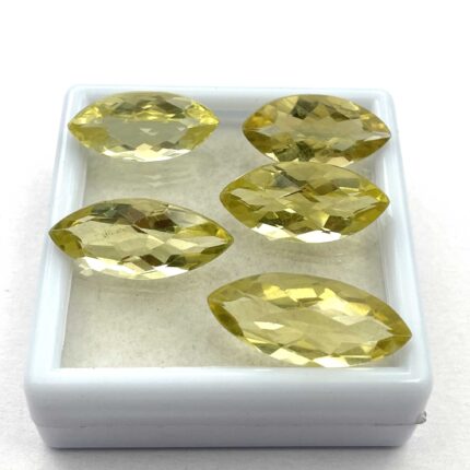 Natural Lemon Quartz Marquise Checker Cut Stone Lot 9 Pcs 11*19-11*30 MM 98 CT