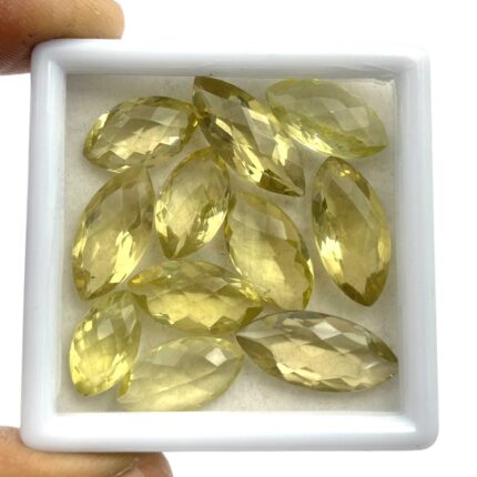 Natural Lemon Quartz Marquise Checker Cut Stone Lot 9 Pcs 8*14-9.5*21 MM 51 CT