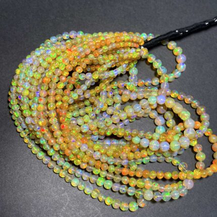 Natural Yellow Opal Round Ball Beads Multi Fire Gemstone Rondelle 40 CT 18 Inch