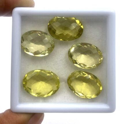 Natural Lemon Quartz Oval Checker Cut Stone Lot 9 Pcs 13*17.50-13*18 MM 101 CT