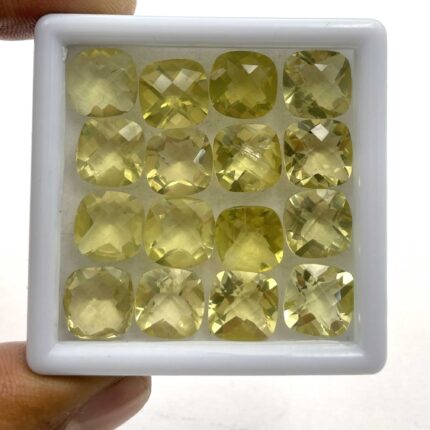 Natural Lemon Quartz Cushion Checker Cut Stone Lot 15 Pcs 10 MM 50 CT